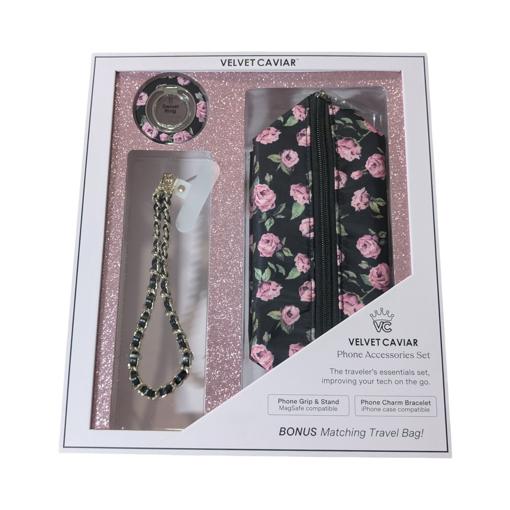 VELVET CAVIAR  Rose Matching Phone Accessories Gift‎ Set Travel Bag Grip